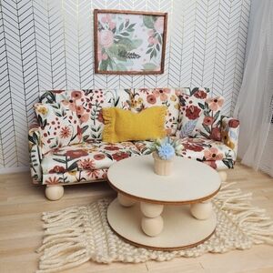 Miniature Dollhouse Floral Mustard Sofa Couch 1:12 Scale